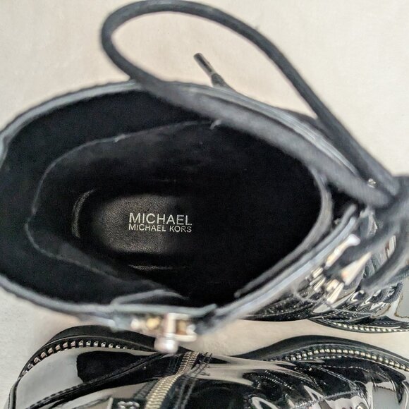 MICHAEL Michael Kors Women's Haskell Platform Combat Boots Patent Leather Black - Picture 12 of 15